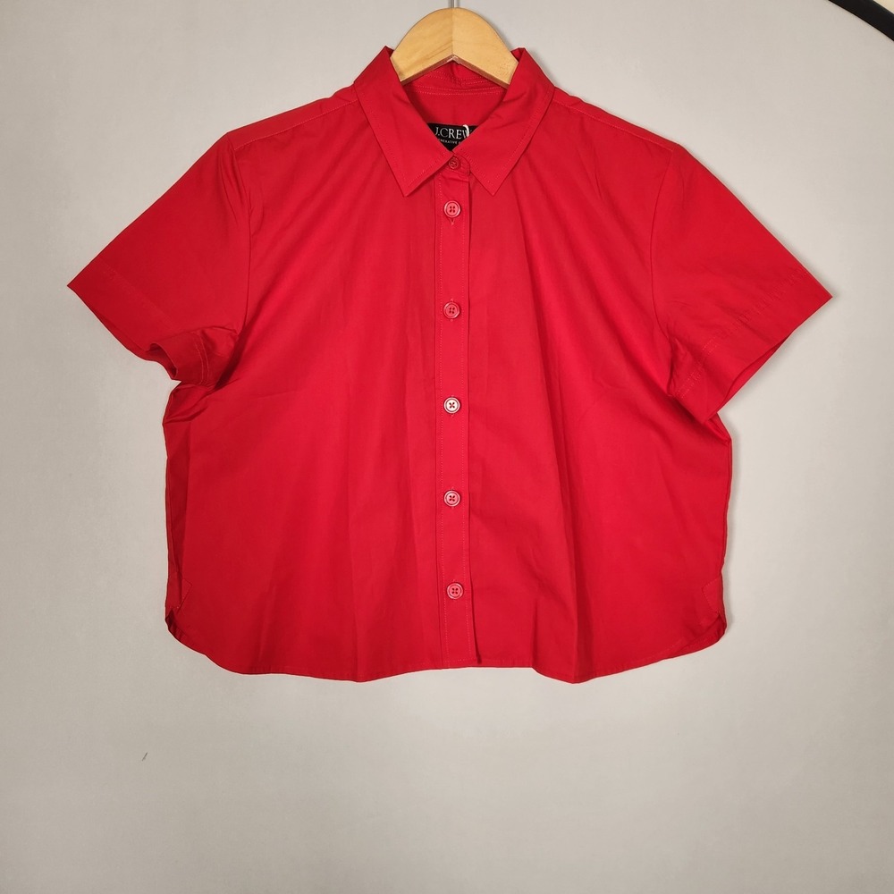 J.Crew Women's Gamine Cotton Poplin Short Sleeve Top Size 8 NWT Red $98
